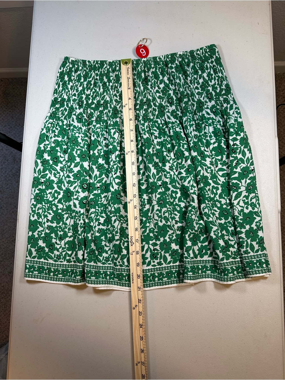 Max Studio London Green White Floral Skirt M Smocked Elastic Waist Boho Flowy